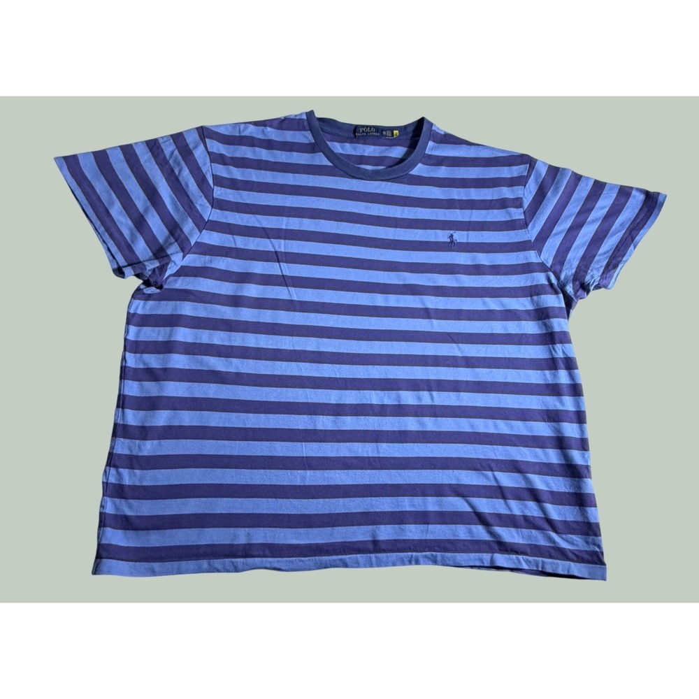 Polo Ralph Lauren Mens 2XB Blue Purple Striped Short Sleeve T-Shirt Big & Tall